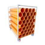 Chariot avec tubes pour les matériaux enroulés